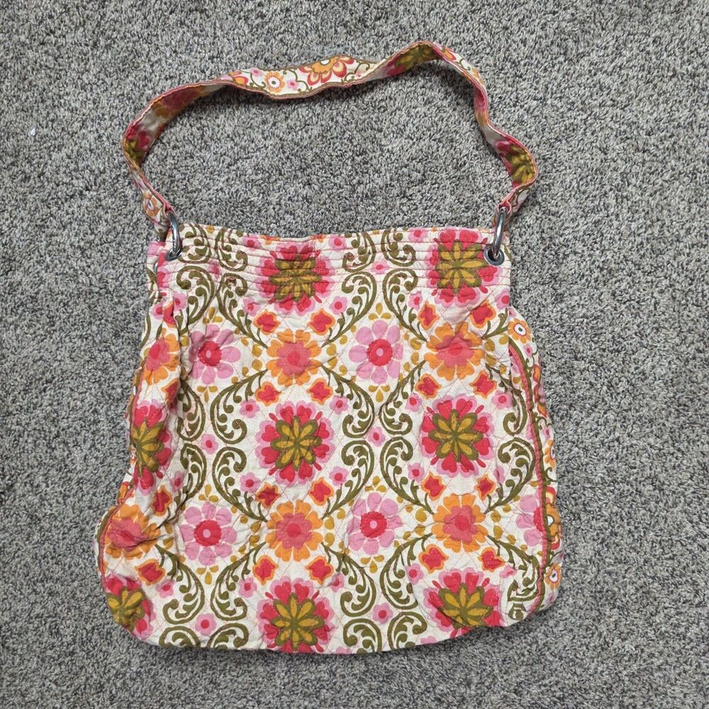 Vera Bradley Tote HandBag Folkloric Pattern Pink Green Floral Magnetic Closure